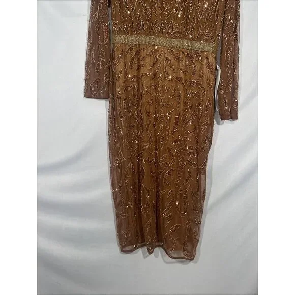 NWT Mac Duggal‎ [ 16W ] 5518 Embellished Long Sleeve High Neck Dress Copper - Picture 8 of 12